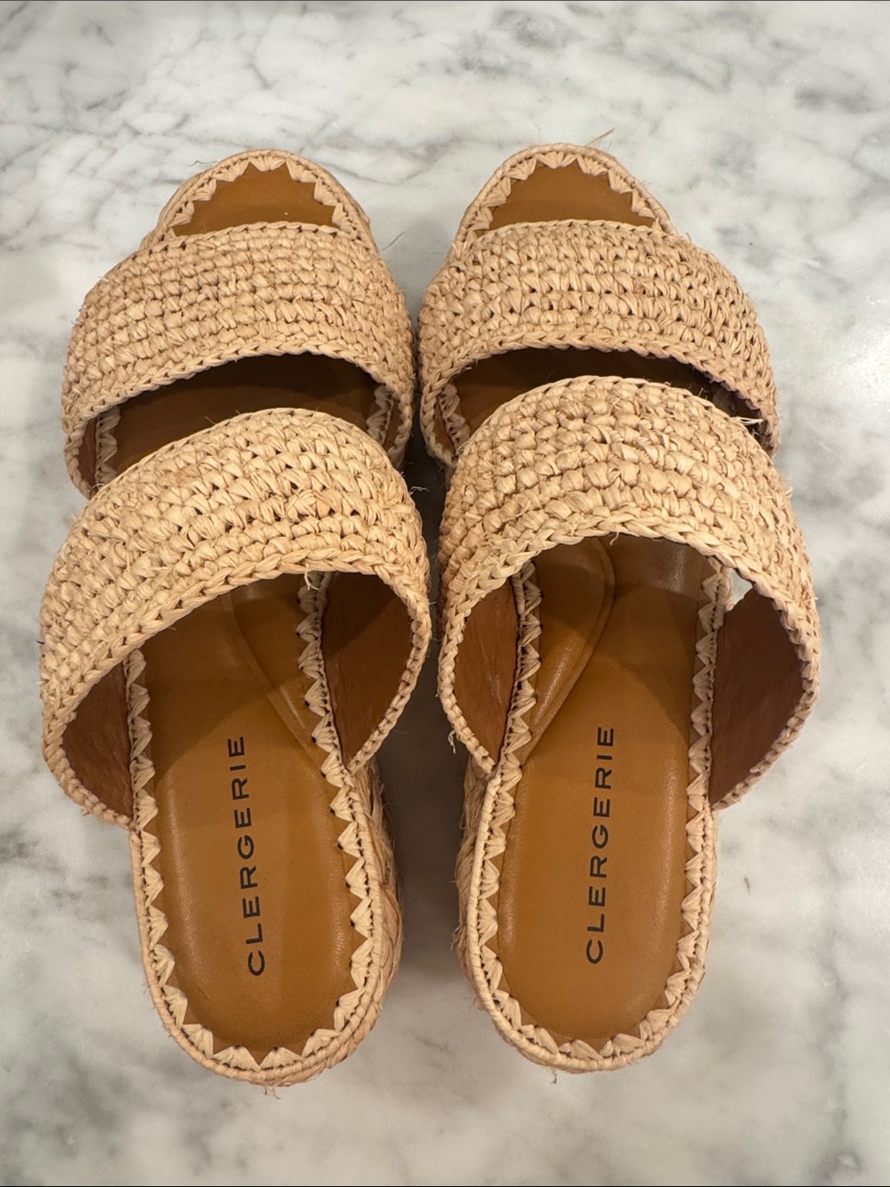 Robert Clergerie Natural Raffia Double-Band Slides - Beige Tan